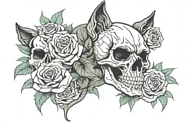 Skull Roses Wolf With Grin Money