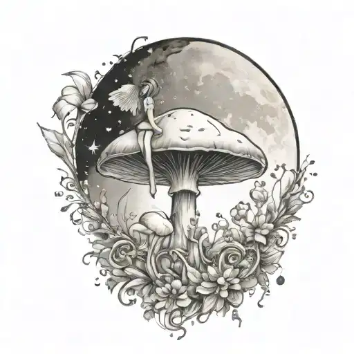 Fairys With Crystals And Mushroom Giant Moon