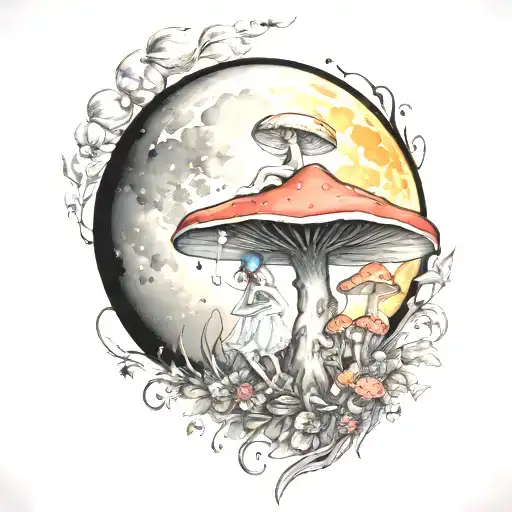 Fairys With Crystals And Mushroom Giant Moon