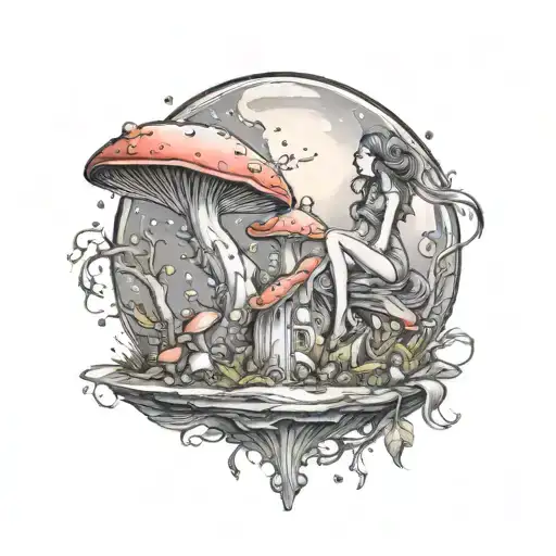 Fairys With Crystals And Mushroom Giant Moon