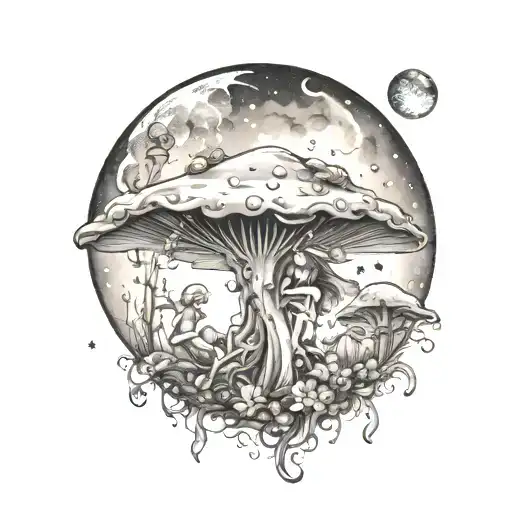 Fairys With Crystals And Mushroom Giant Moon