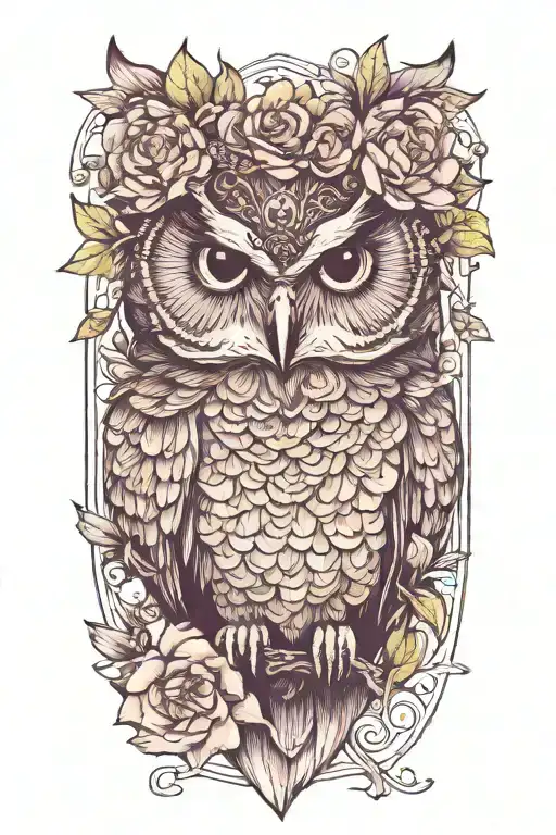 Owl Wearing Wildflower Crown