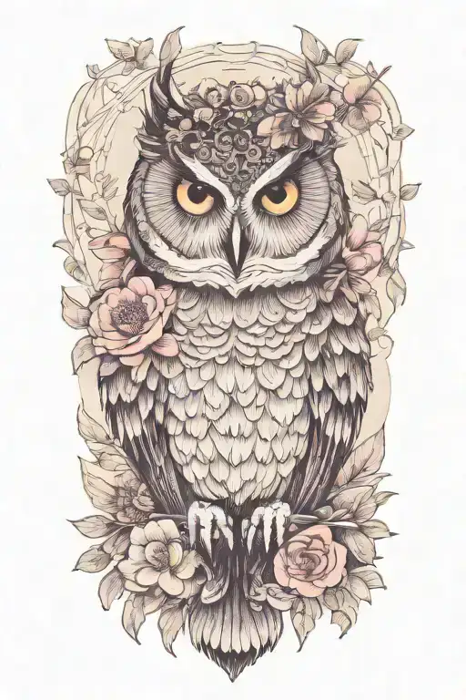 Owl Wearing Wildflower Crown