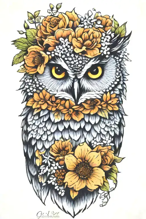 Owl Wearing Wildflower Crown