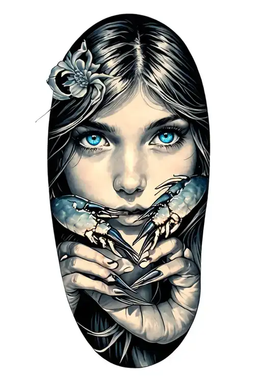 Two Girls Selling Shrimp And Crab Claws With Blue Eyes