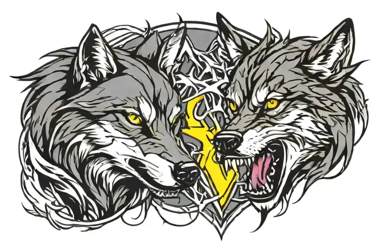 Wolf Lightning Bolt Intertwined