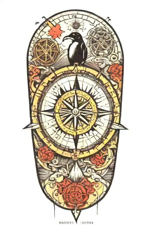 Compass With Modern Scuba Flag And King Penguin