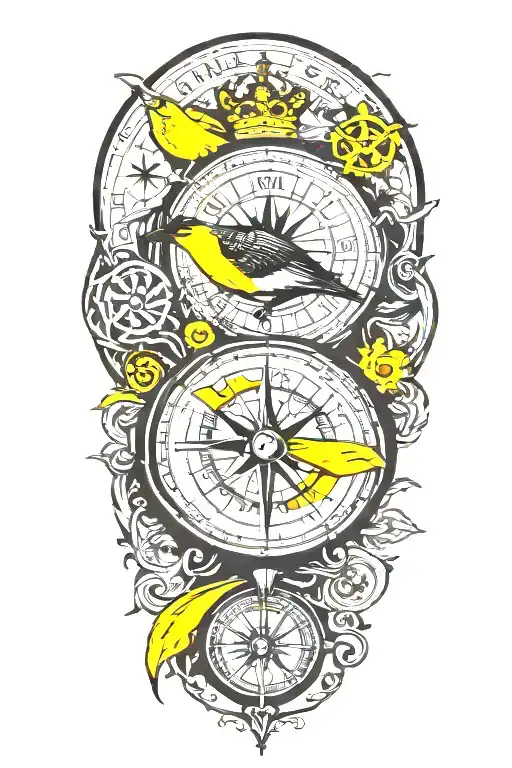 Compass With Modern Scuba Flag And King Penguin