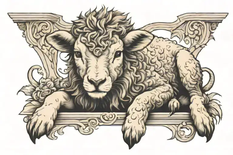 Small Lamb Resting In Lion's Arms