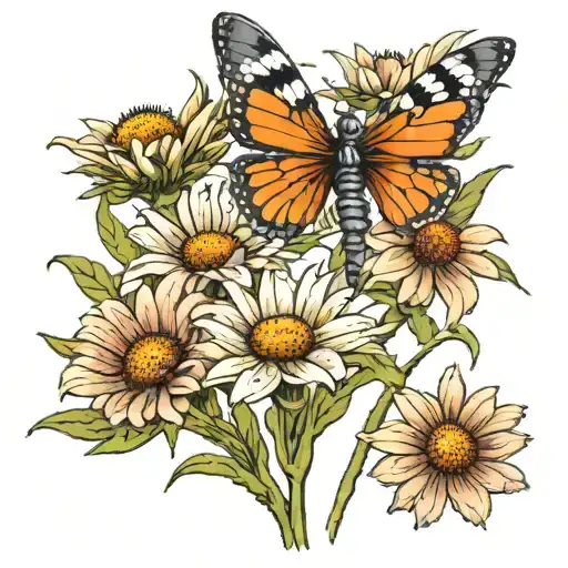5 Cone Flowers With A Dragon Fly Tattoo
