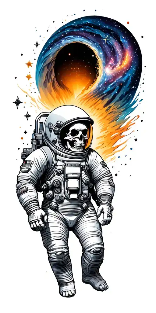 Galaxies With Stars And Astronaut With Skull Getting Pulled Into A Black Hole