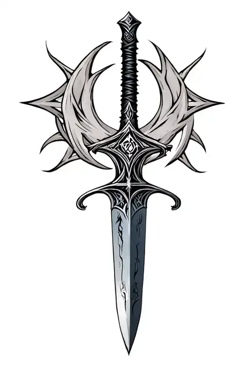 Sharp Long Dagger With Runes Shaded
