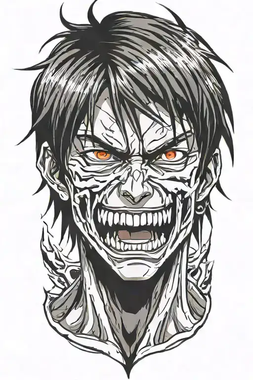 Eren Yeager With Sharp Long Teeth And Long Black Hair And Pointy Ears