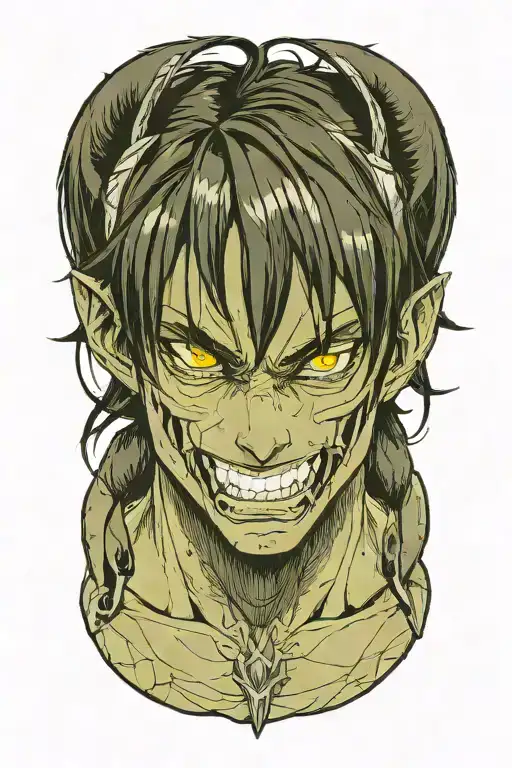 Eren Yeager With Sharp Long Teeth And Long Black Hair And Elf Ears