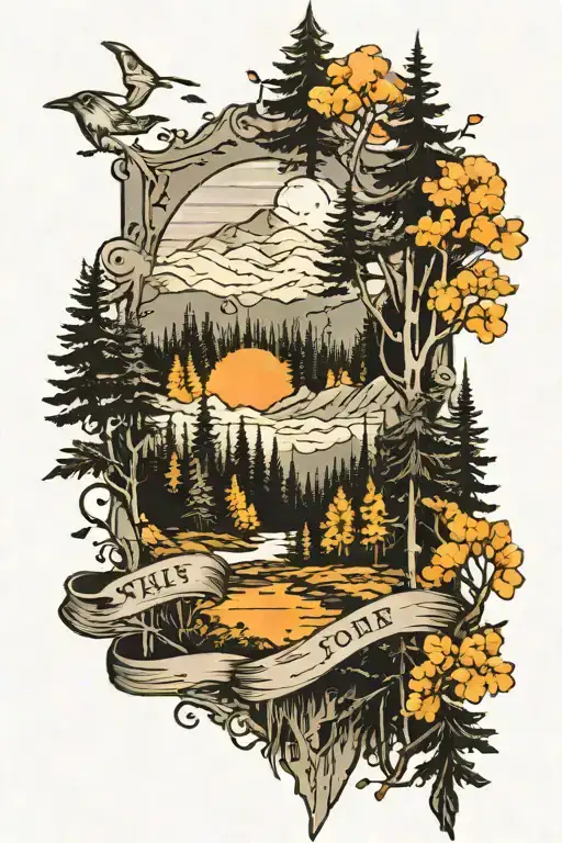 Forest In The Background And A Banner