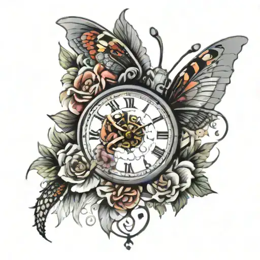 Clockface With Rabbit And Dragon Fly On Flowers