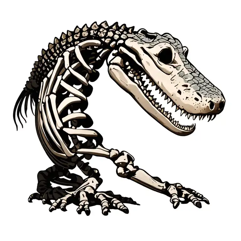 Full Length Alligator Skeleton With Flesh