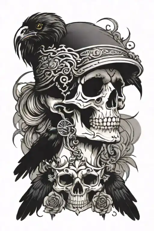 Women Skull Raven Sitting