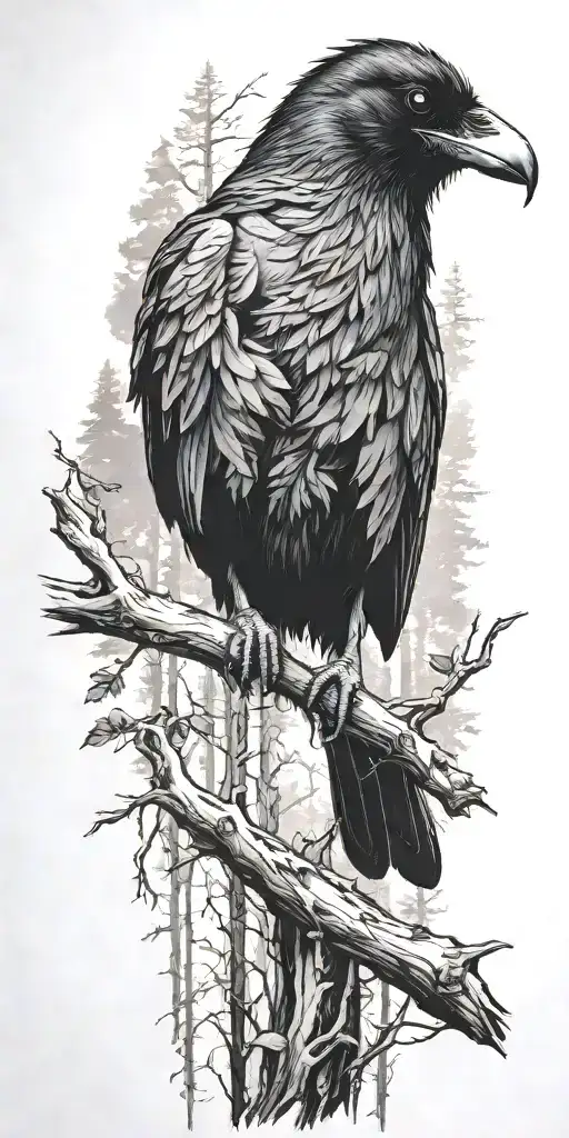 Forest With A Raven Sitting On The Top