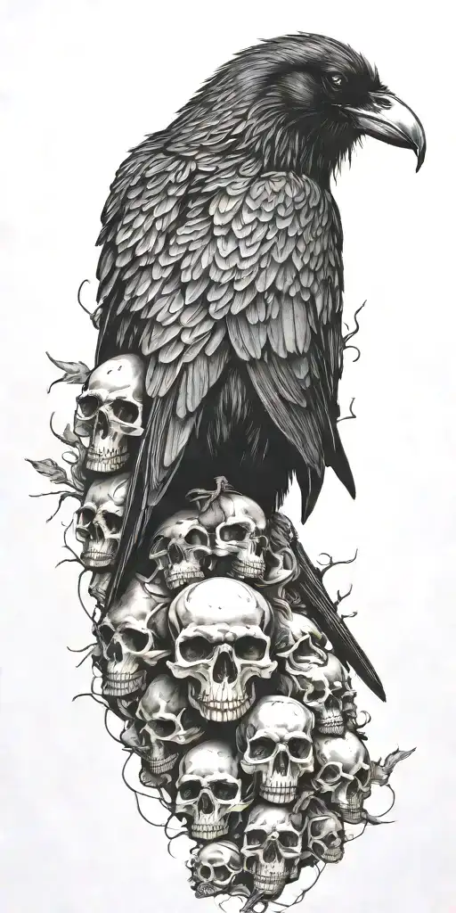 Raven Sitting On Top A Mound Of Skulls