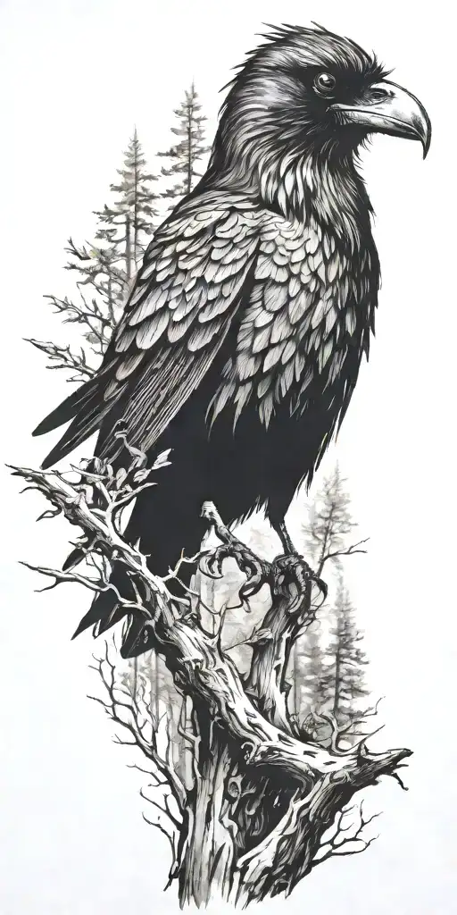 Forest With A Raven Sitting On The Top