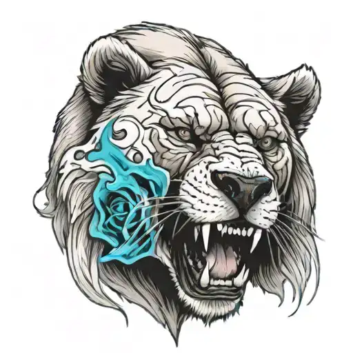 Bear Biting Down In Skull With White Lion