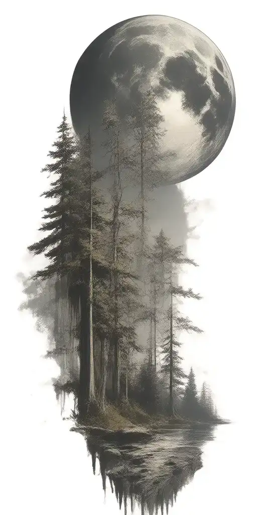 Massive Forest Landscape With Moon In The Background