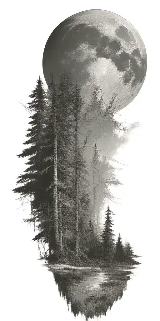 Massive Forest Landscape With Moon In The Background