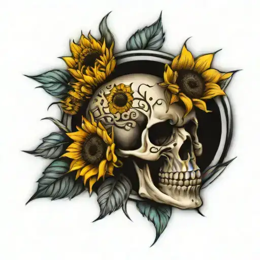 Skull With Sunflowers Framing Skull