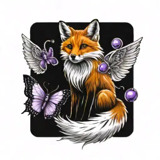 Fox With Angel Wings And Purple Butterfly