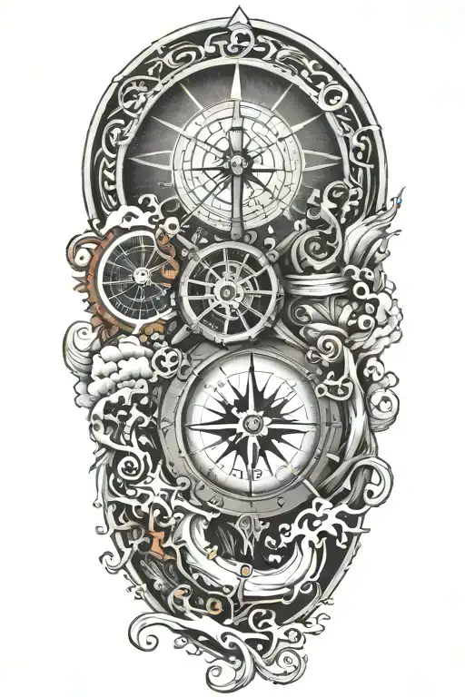 A Detailed Underwater Scene With The Hawaii Pipeline Wave And A Compass Rose As A Focal Point