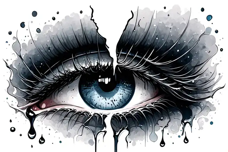 Realistic Eye Crying Broken Heart Shaped Tears Flowing From Its