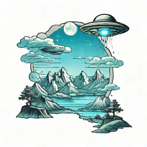 Ufo Abducting Over A Mountain Landscape