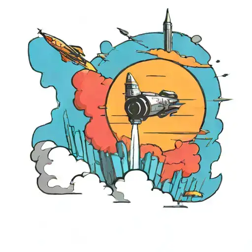 A Futuristic Cityscape On A Distant Planet With Rockets Taking Off In The Background