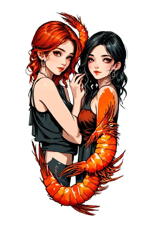 Two Girls Selling Shrimp