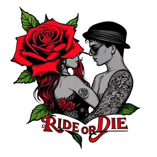 Couple Tattoo For A Mc Couple Include A Rose And Ride Or Die