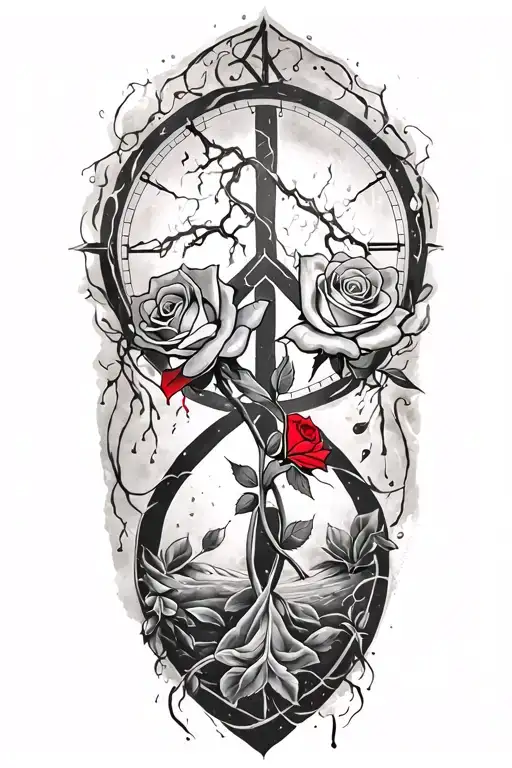 Peace And Lightining Storm And Time And Nature Two Roses Wrapped One Red