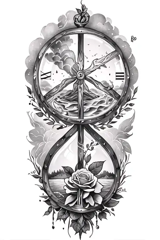 Peace And Lightining Storm And Time And Nature And Rose And Hourglass