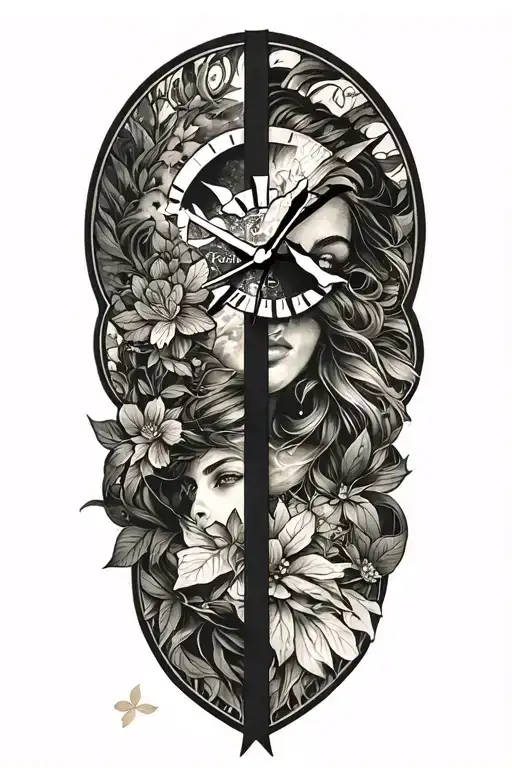 Woman And Nature And Time Clock