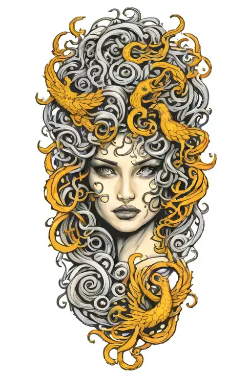 Medusa With Phoenix Rising From The Ashes