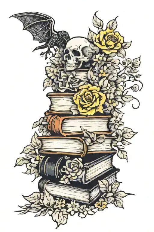 Spooky Books Surrounded By Flowers