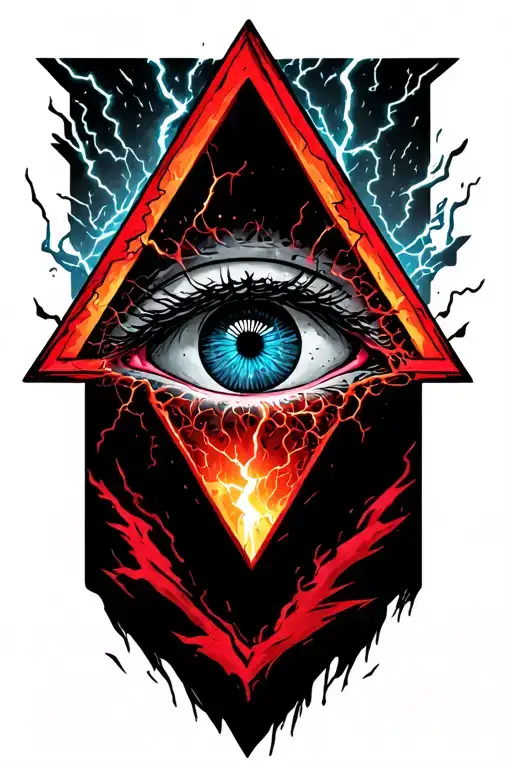 Penrose Triangle With An Eye Inside With A Thunder Storm Around It