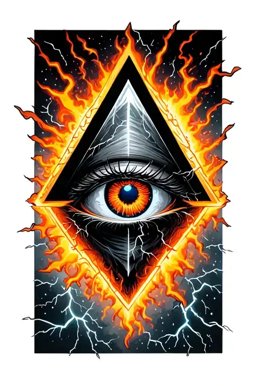 Penrose Triangle With An Eye Inside With A Thunder Storm Around It