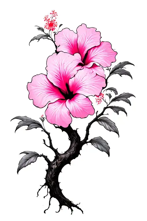 Psychedelic Hibiscus Tree With Pink Hibiscus Flowers
