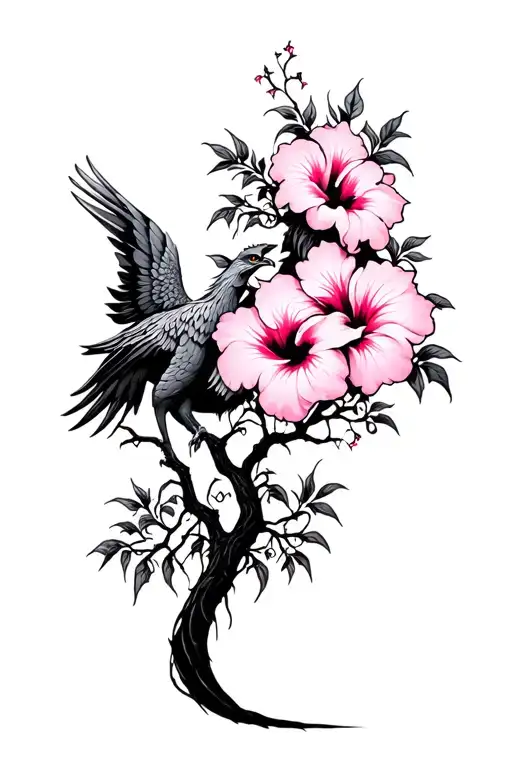 Psychedelic Hibiscus Tree And Phoenix Silhoette