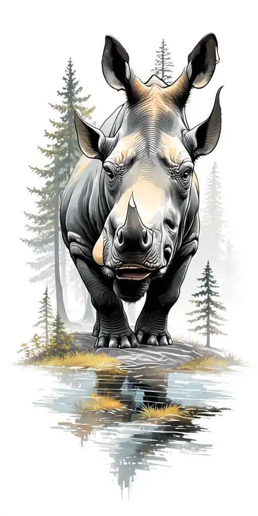 Rhino In Forest Landscape