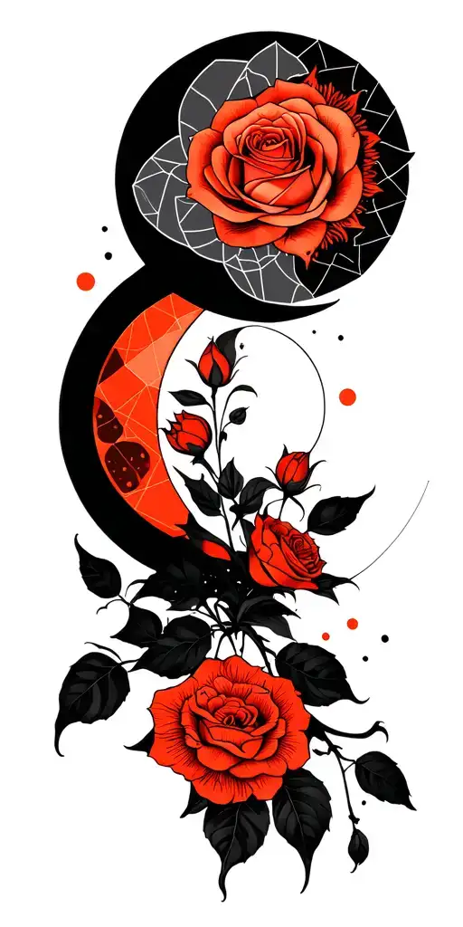 Rose With A Moon Moon And Geometric Sun