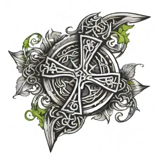 Celtic Cross Indian Shield Vines Wrapping