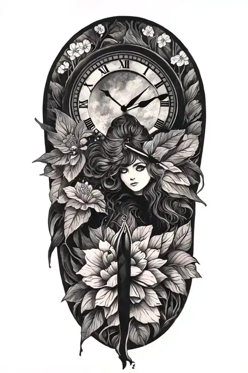 Woman And Nature And Time Clock