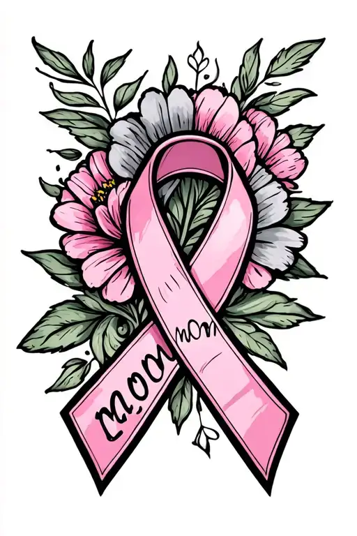 August Birth Flower And Cancer Ribbon With The Word Mom